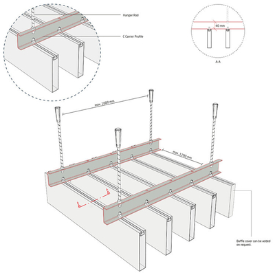 40x40 Perforated Channel Suspended Ceiling Accessories C Carrier Untuk Baffle Ceiling