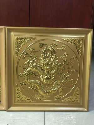 600x600mm Aluminium Metal Ceiling 3D Temple Board Foil Emas Buddha Hall Lotus