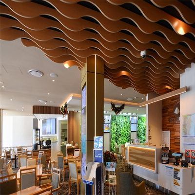 2mm Ketebalan Aluminium Baffle Wave Ceiling Untuk Gedung Perkantoran