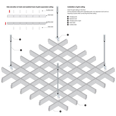 50x50mm Aluminium Open Cell Ceiling Metal Grid Ceiling Powder Coating