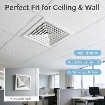Square Aluminium 1100 Ceiling Air Diffuser Permukaan Panggang Tahan Api Selesai