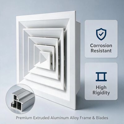 Square Aluminium 1100 Ceiling Air Diffuser Permukaan Panggang Tahan Api Selesai