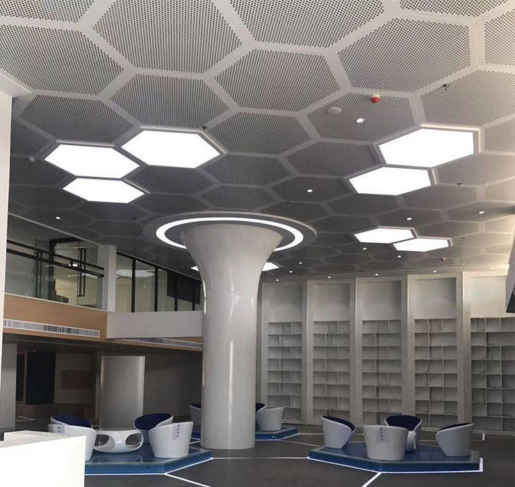 462x462x462x462x462x462 Perforated Aluminium Metal Ceiling Hexagonal Ceiling Tile With White Color